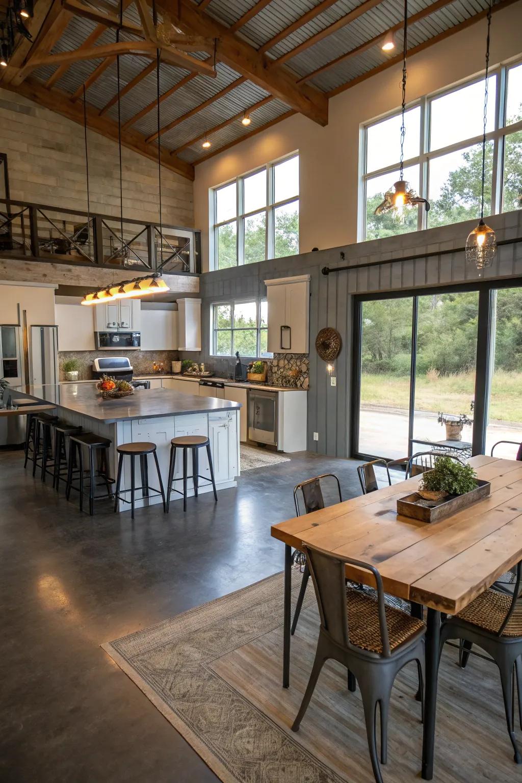 Open kitchen and dining areas promote socializing and ease.