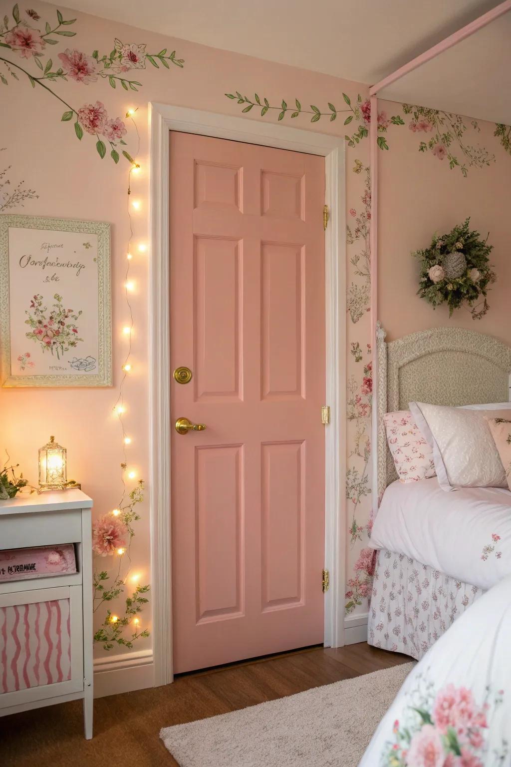 Blush pink doors that add a romantic touch.