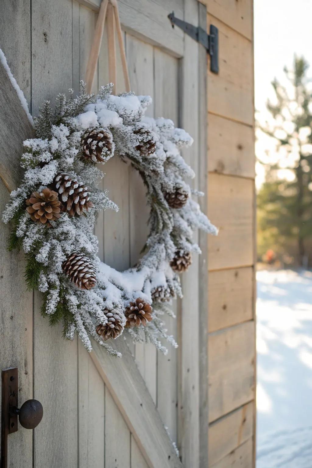 Snow-dusted grapevine wreaths bring the beauty of winter woods to your door.