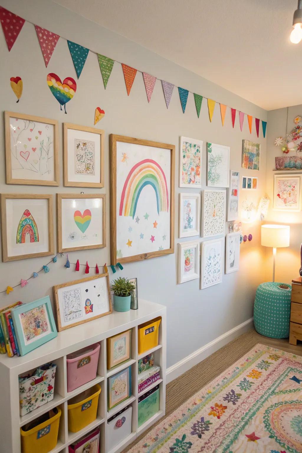 A gallery wall that celebrates your child's creative expressions.