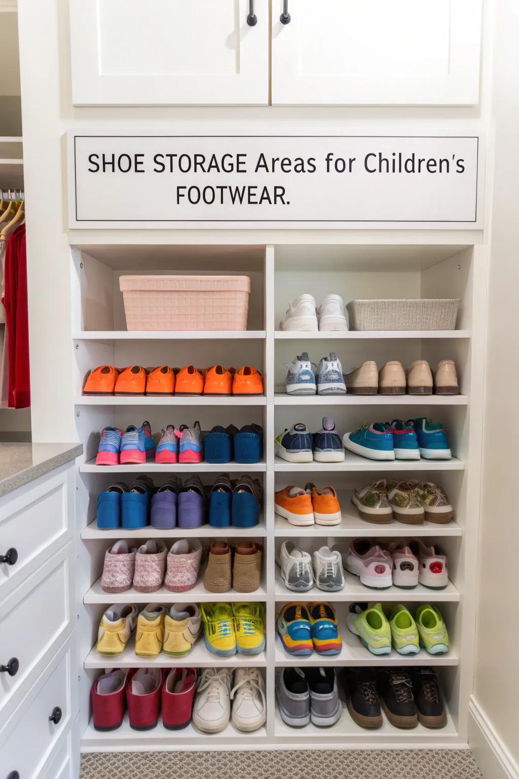 Keep things orderly with labeled shoe storage.