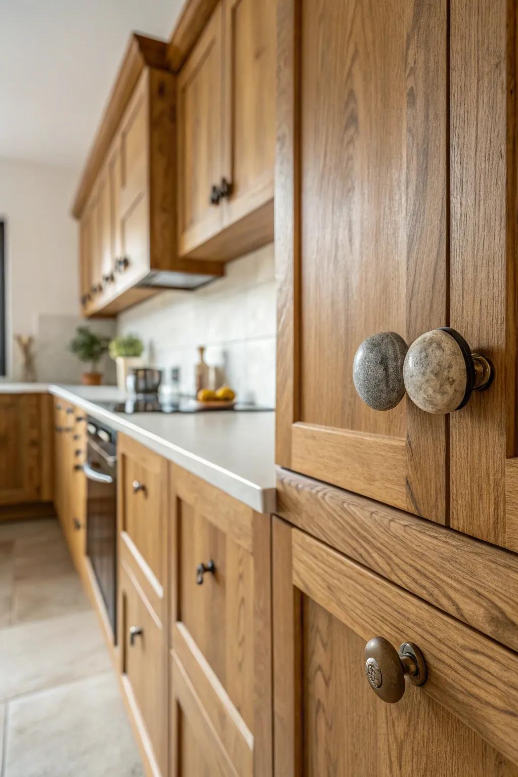 Organic natural stone knobs that add texture and interest.