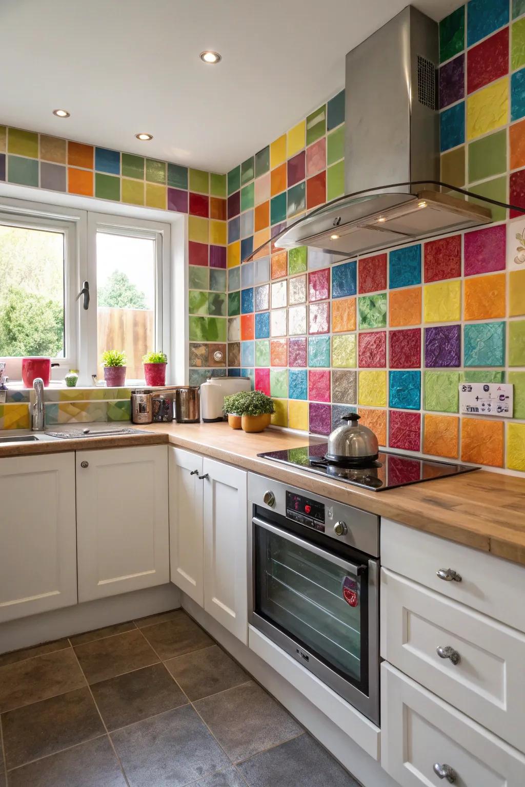 A vibrant backsplash adds visual interest and personality.