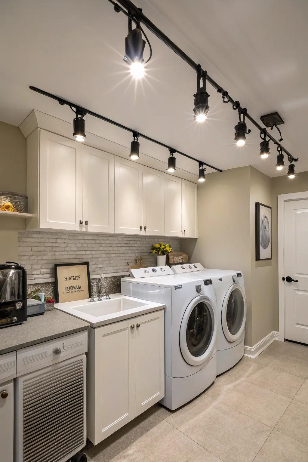 Track lighting adapts to your laundry room's changing needs.