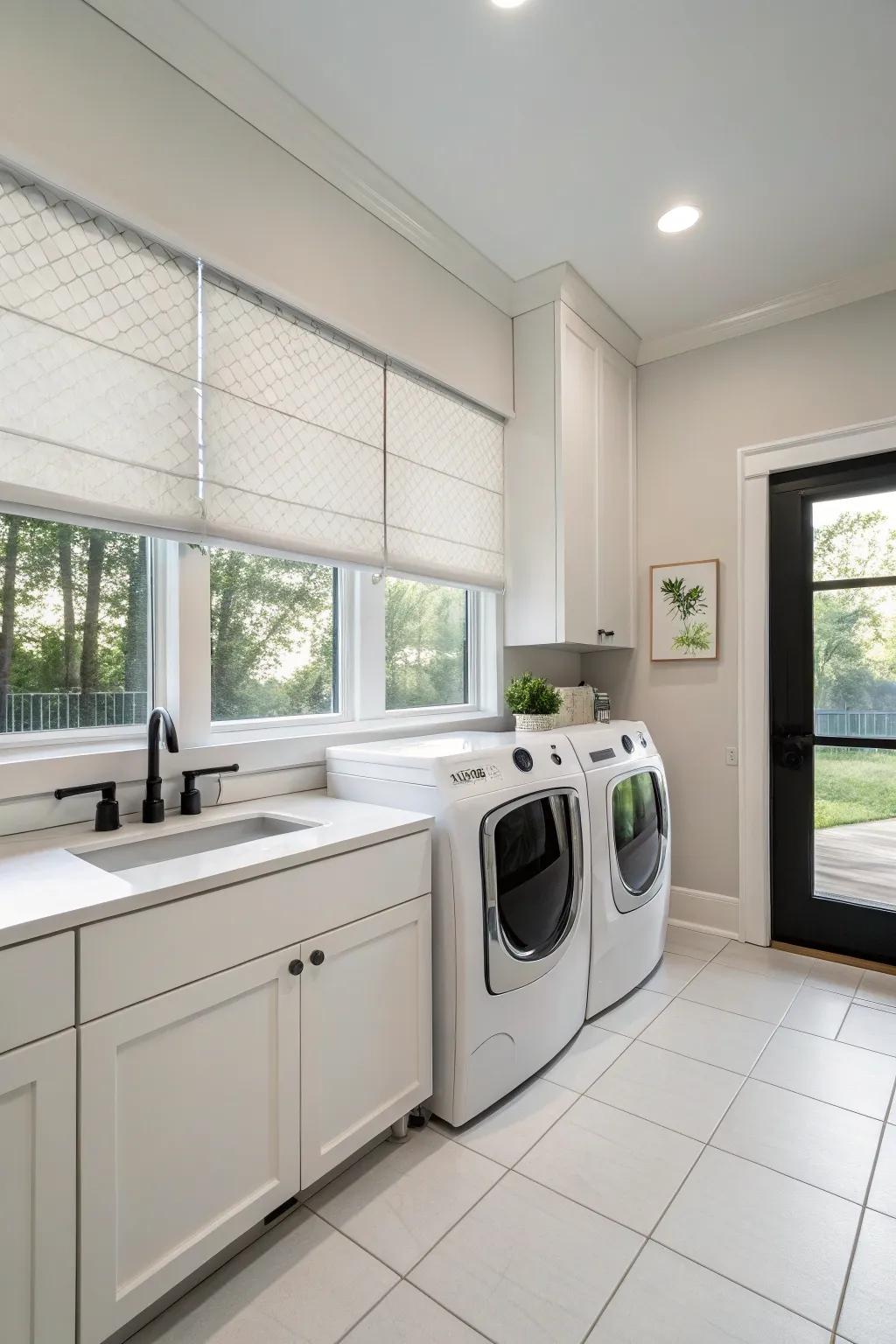 Roller shades provide a sleek and simple solution.