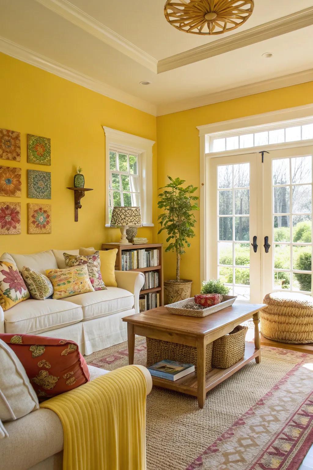 Sunshine yellow for a lively and energetic living room.