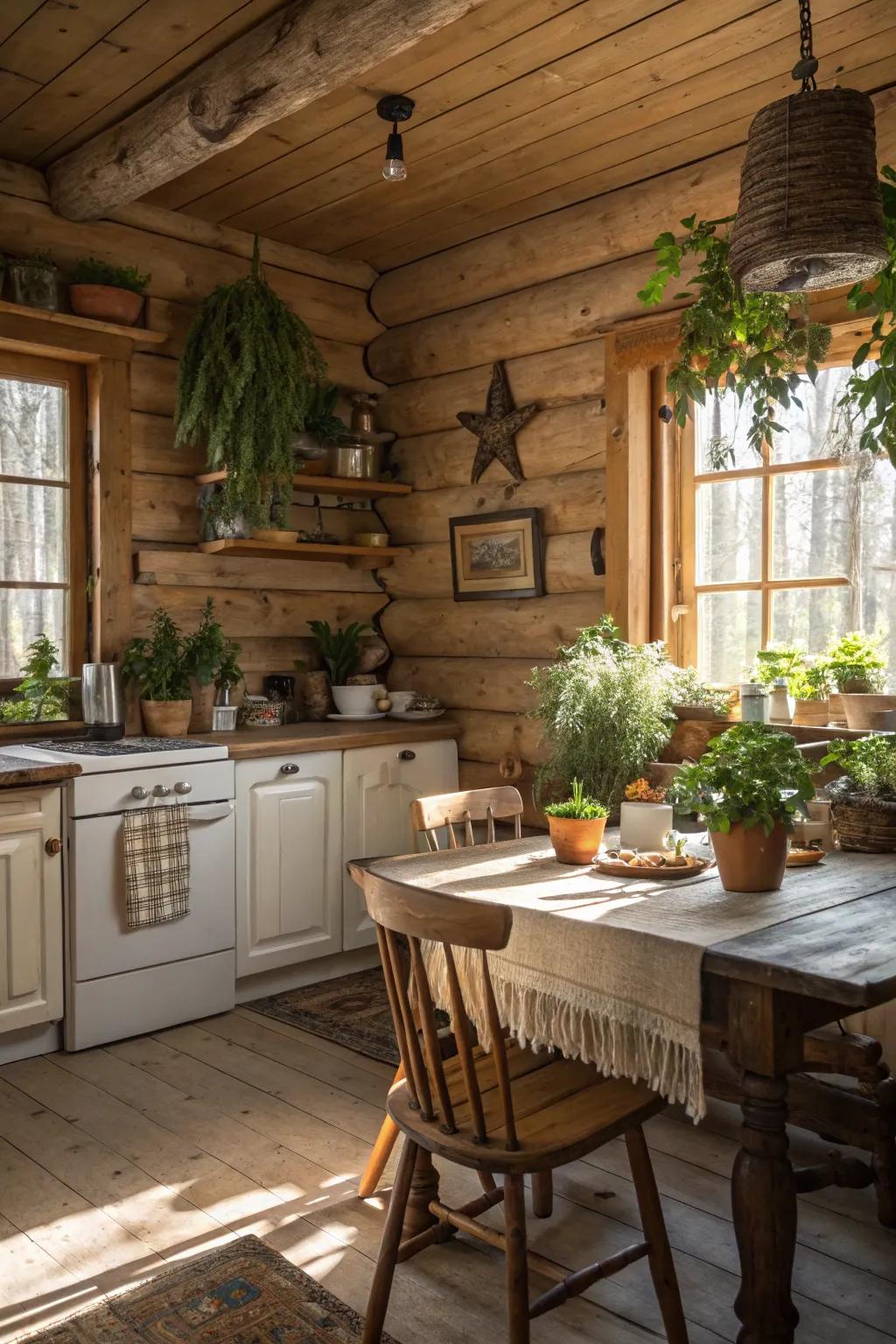 Natural decor elements bring a touch of outdoor freshness to this kitchen.