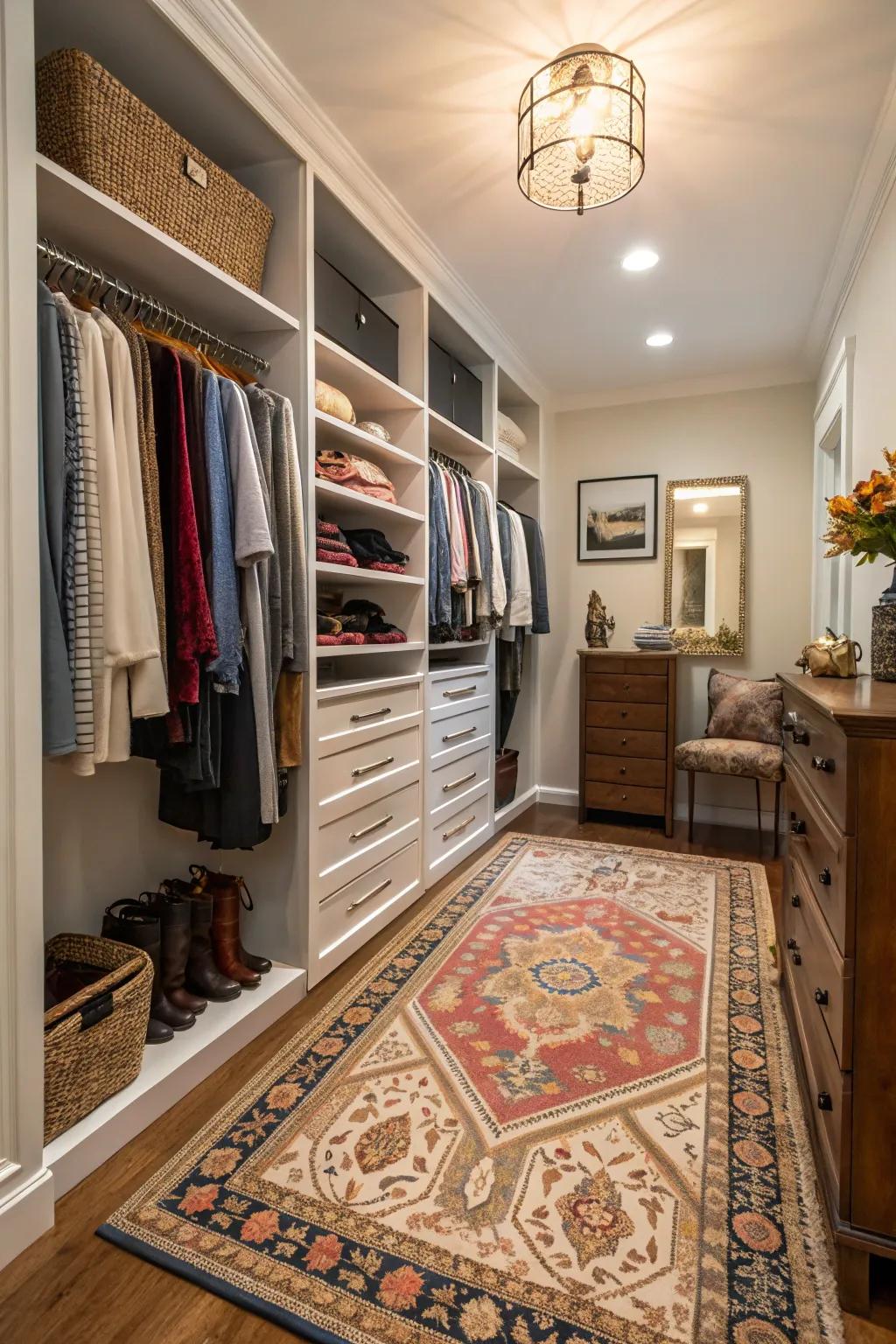A decorative rug brings warmth and style.