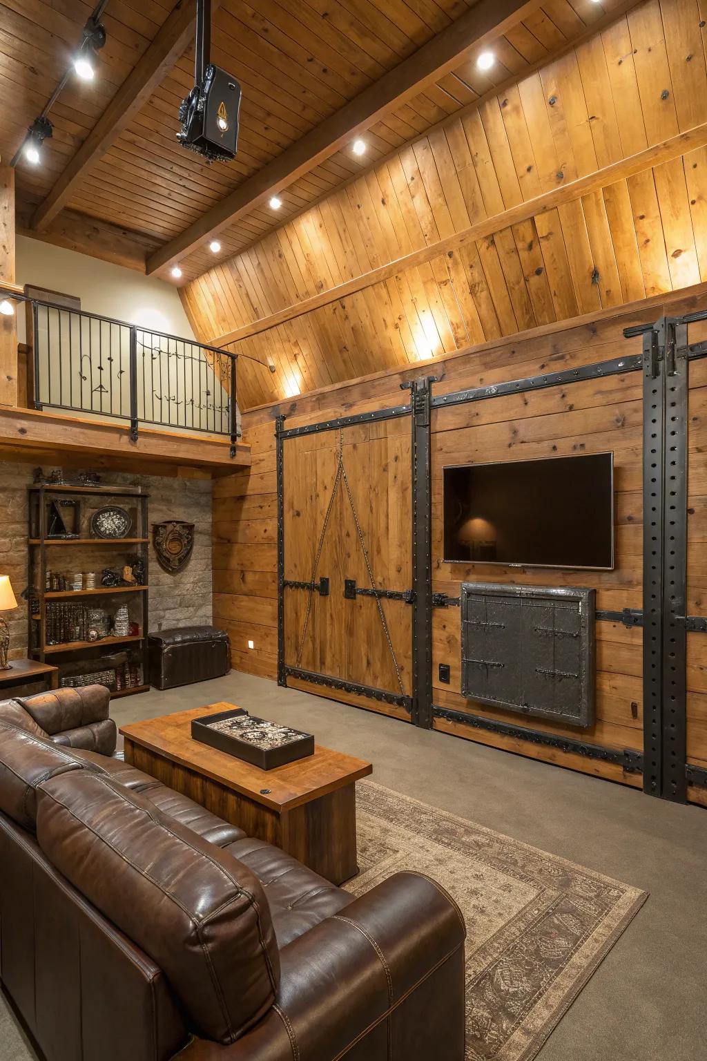 Wood and metal textures add character to this man cave.