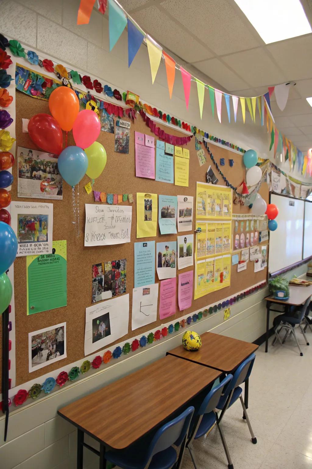 A festive bulletin board ready for school celebrations