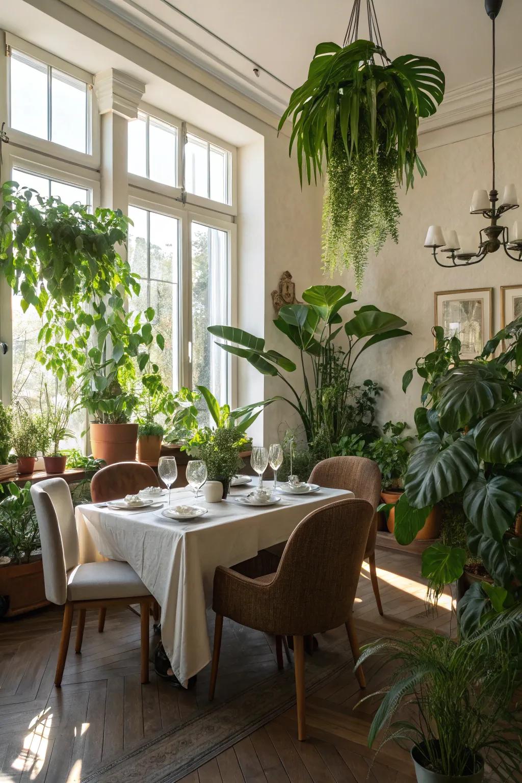 Indoor plants can invigorate your dining area with natural beauty.