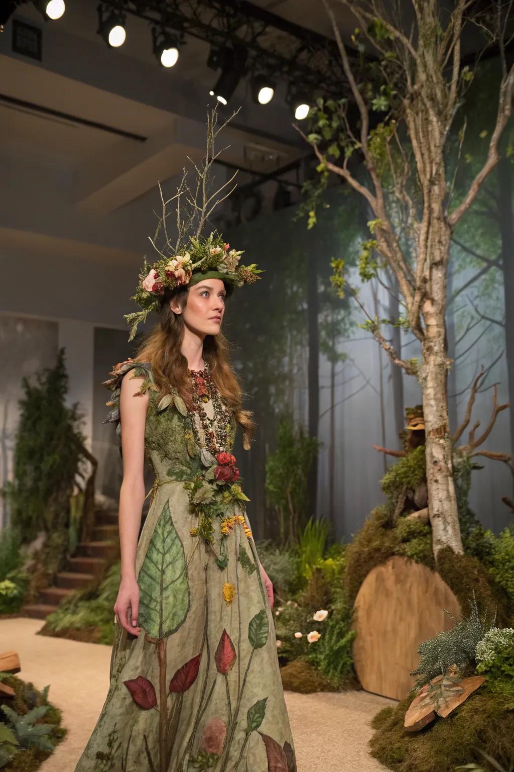 A charming woodland creature look with natural elements.