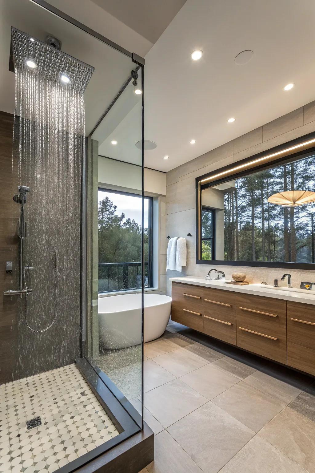 Spa-like features transform this bathroom into a luxurious retreat.