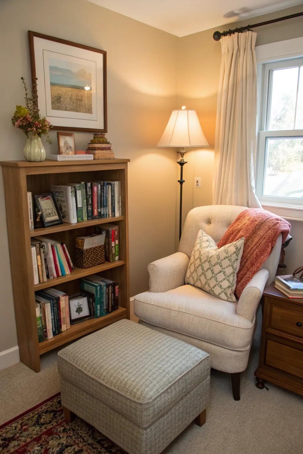 A reading nook offers a personal retreat within your bedroom.