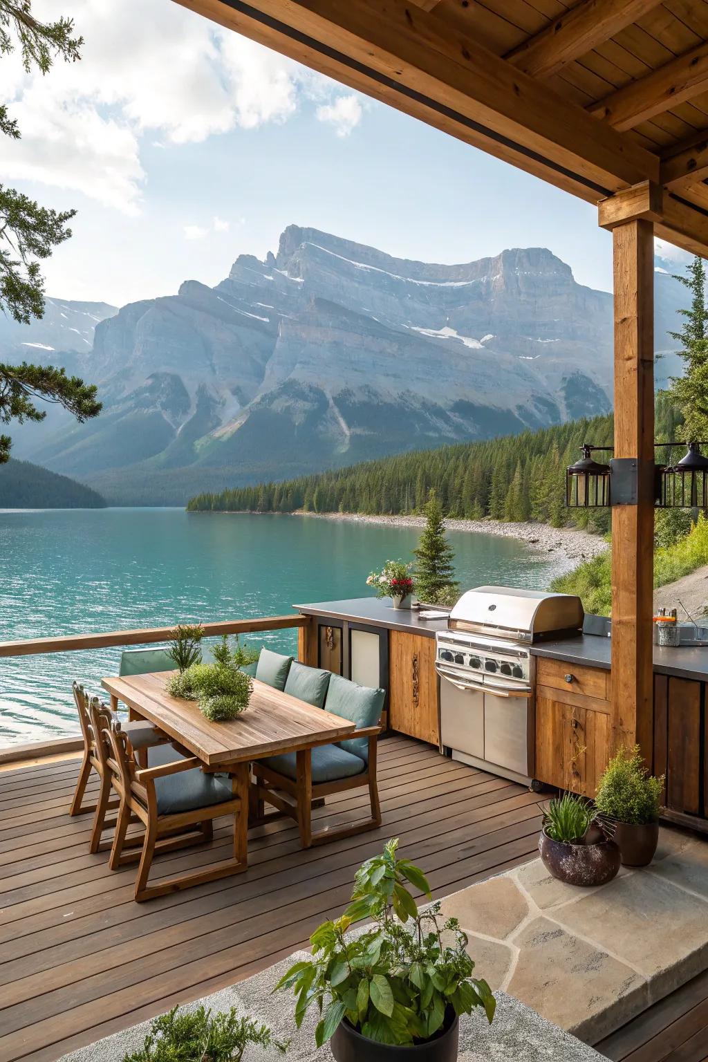 An outdoor kitchen that combines cooking and nature.