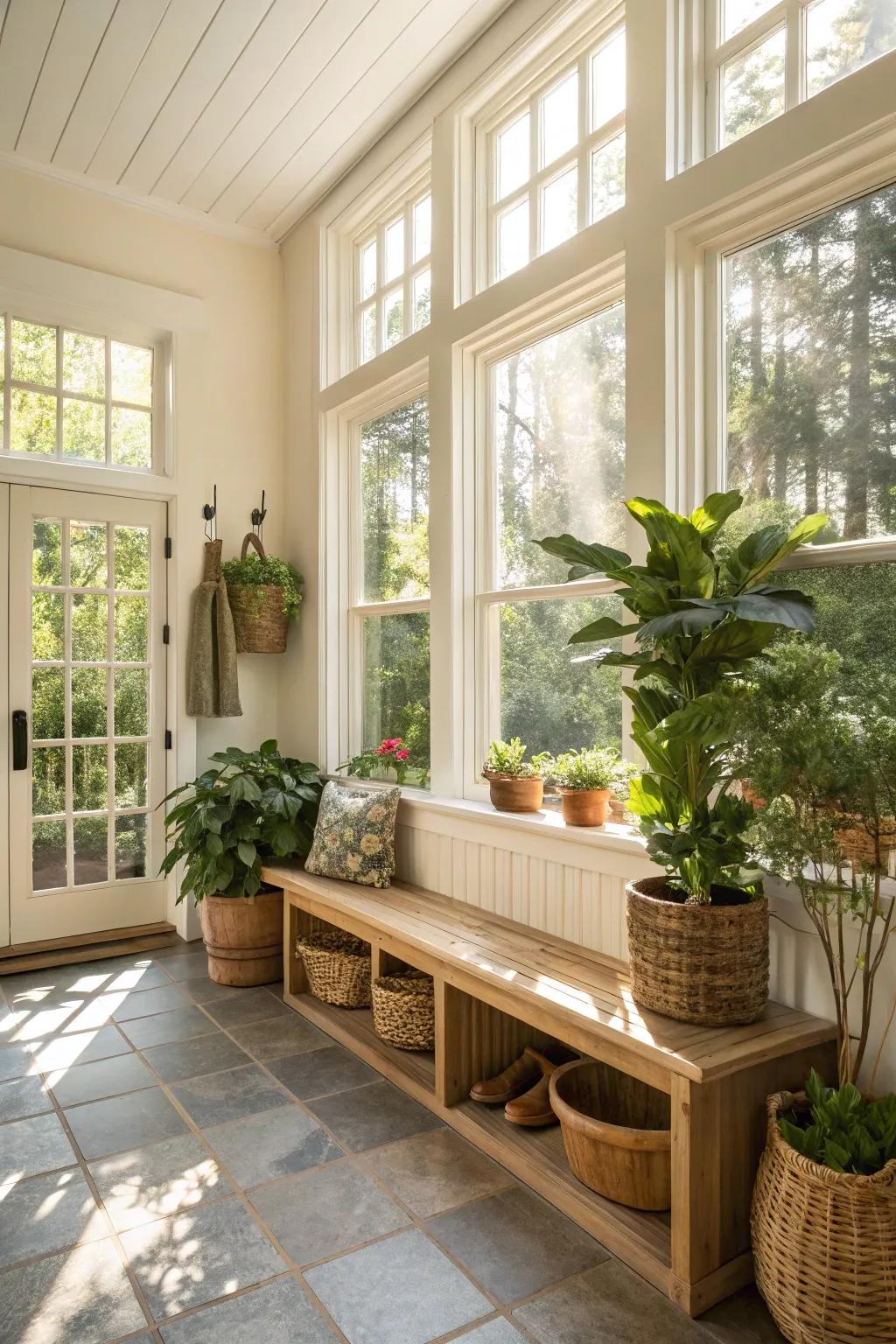 Natural light enhances the inviting atmosphere of the mudroom.