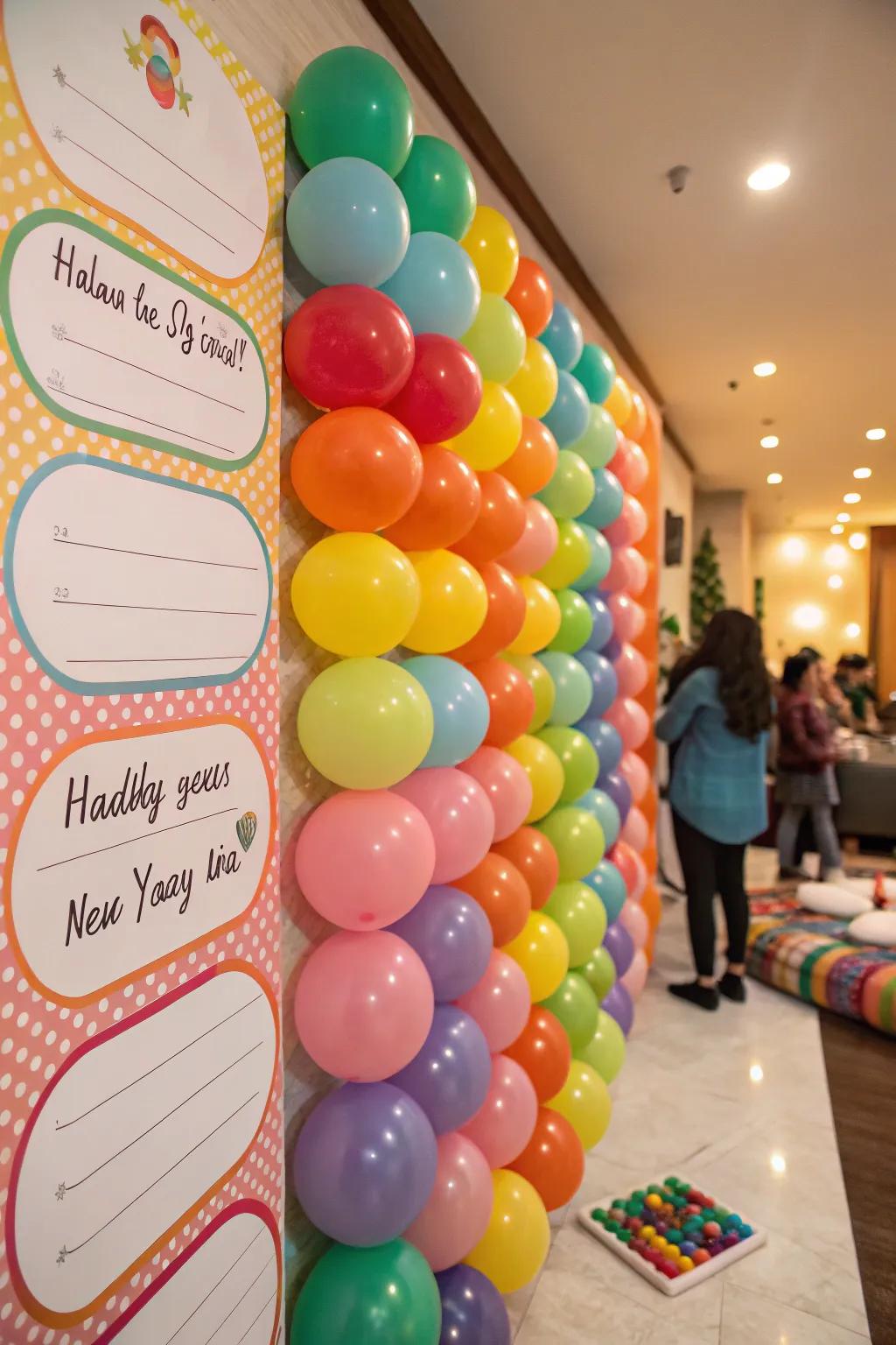 A balloon wall filled with personal wishes, adding a thoughtful touch to the celebration.