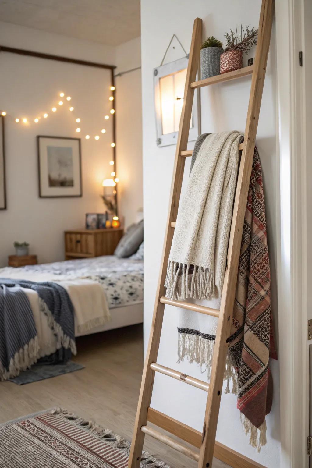 Ladders provide a quirky, stylish storage option.