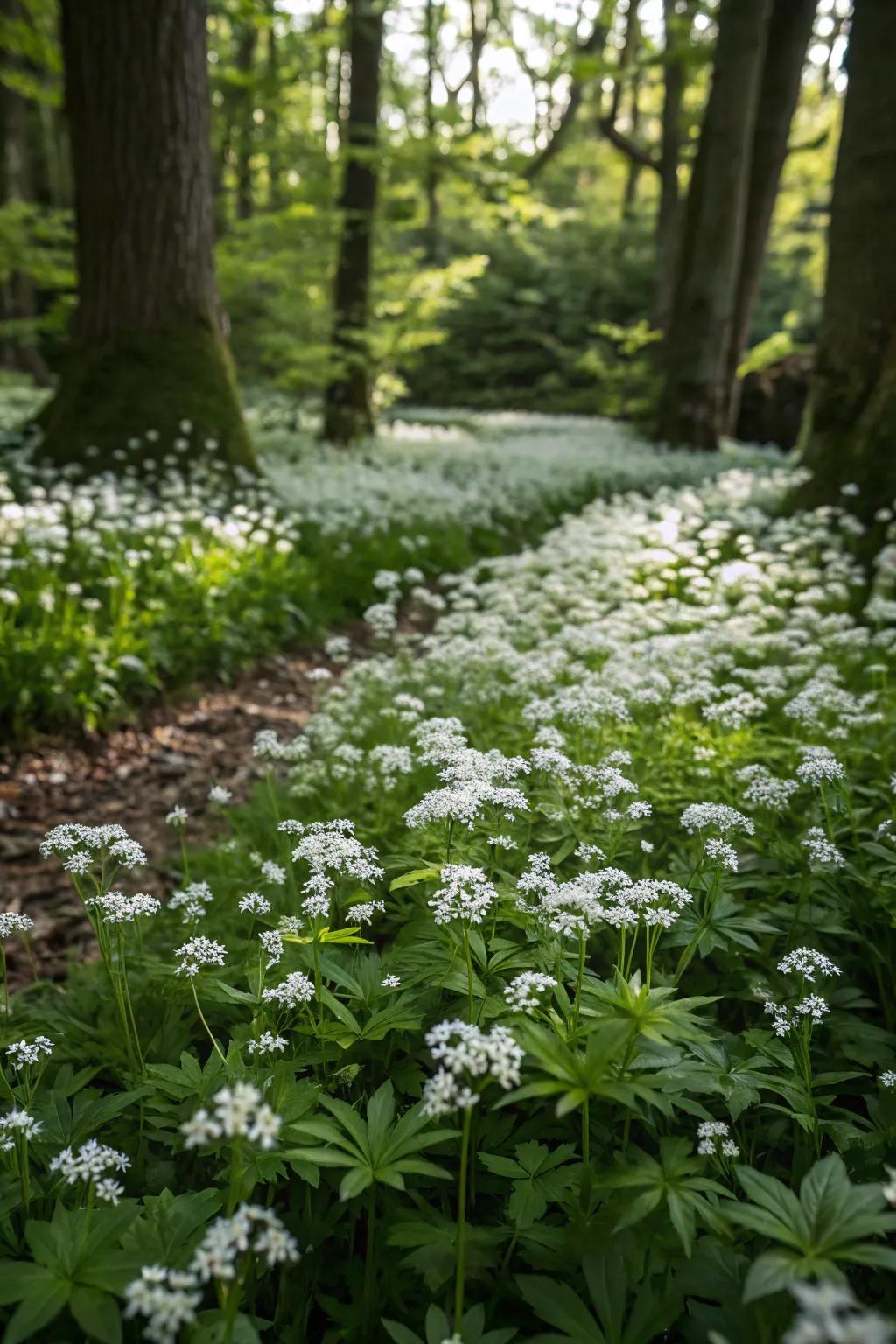 Sweet woodruff offering fragrant ground cover with delicate flowers.