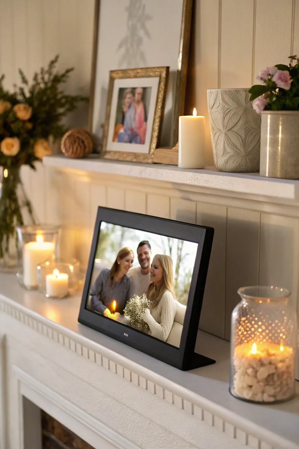 A digital frame showcasing treasured family memories.