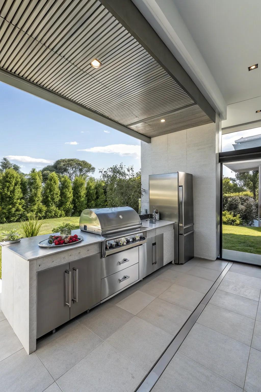 Simplicity and elegance in a modern outdoor kitchen.