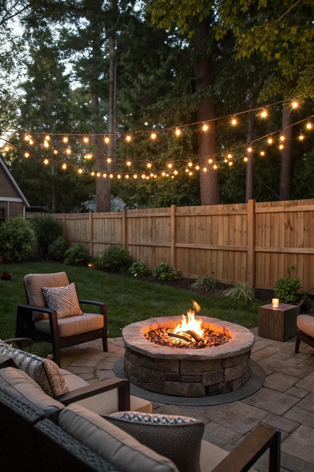 A fire pit provides warmth and acts as a natural centerpiece in your backyard.