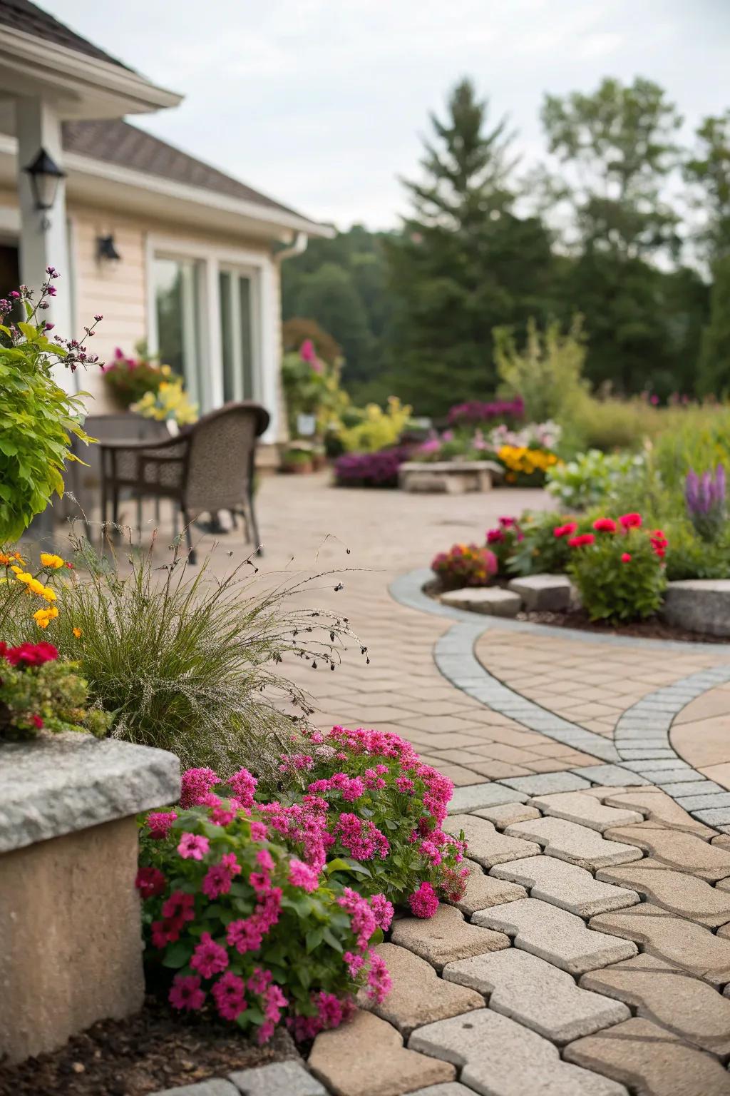 Create dynamic designs with interlocking pavers.