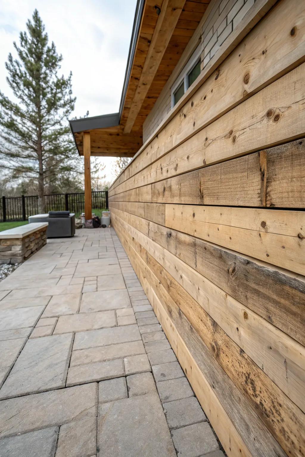 A patio wall featuring the raw beauty of unfinished wood.