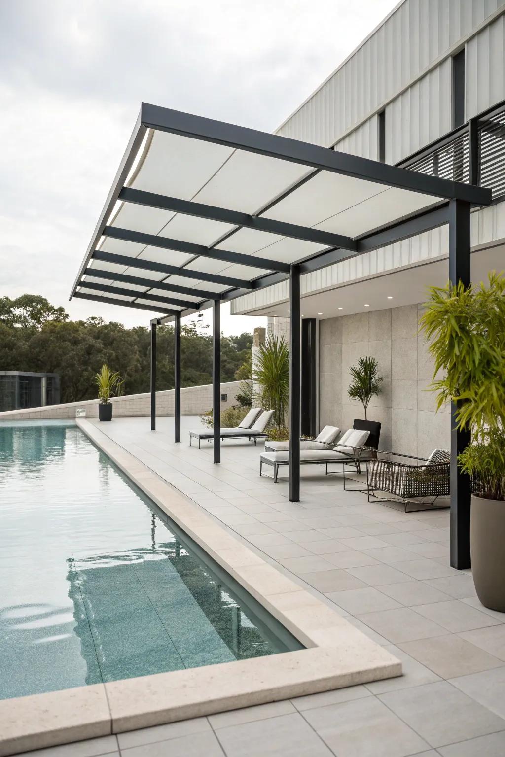 Modern designs offer a clean and minimalist aesthetic for poolside areas.