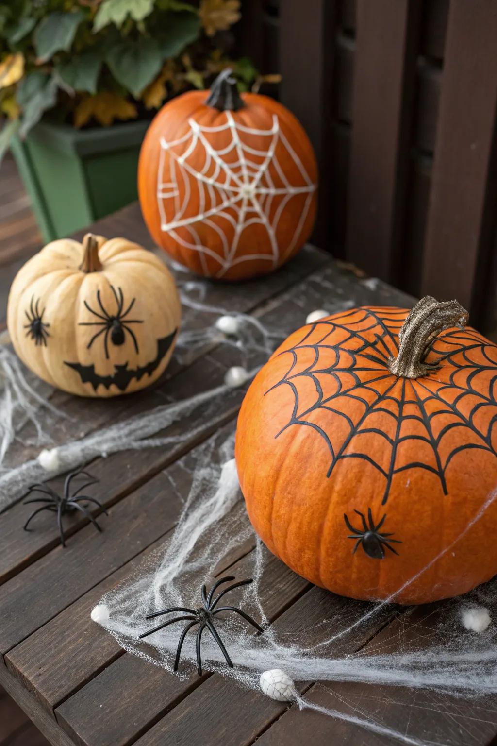 Get into the Halloween spirit with creepy spider web pumpkins.