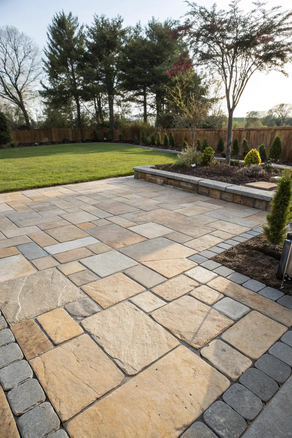 Natural stone pavers add texture and elegance.