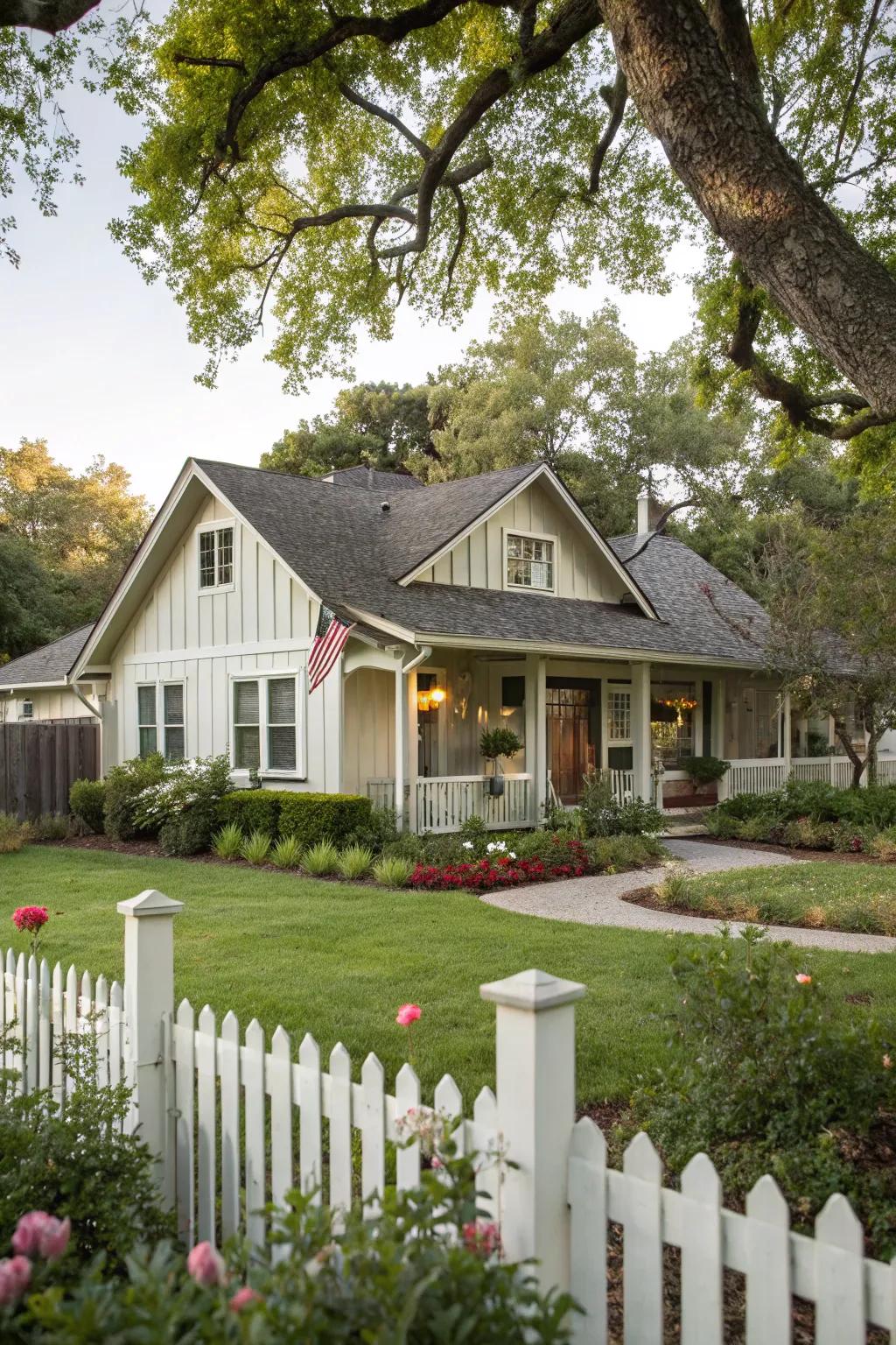 Board and batten siding creates a rustic farmhouse feel.