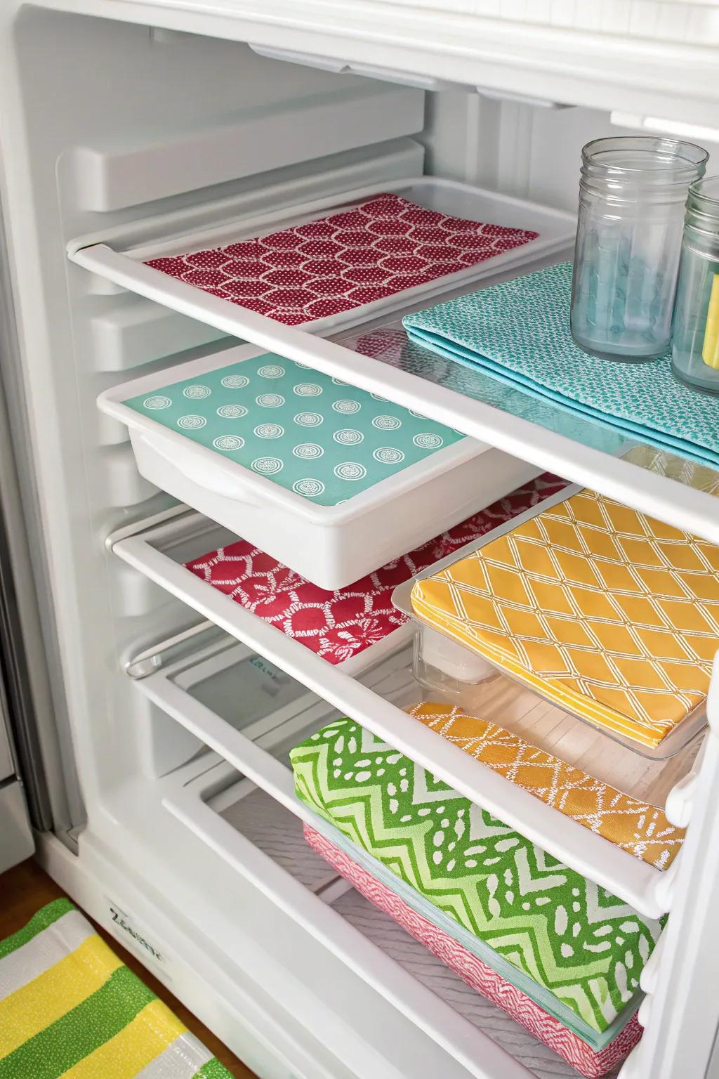 Shelf liners protect and add a splash of color to your fridge.