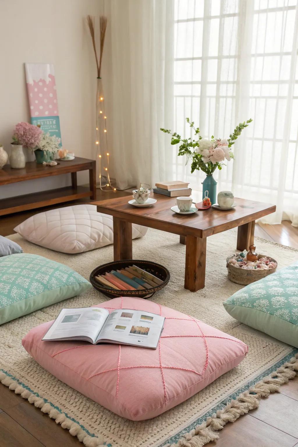 Low furniture fosters intimacy and calm.