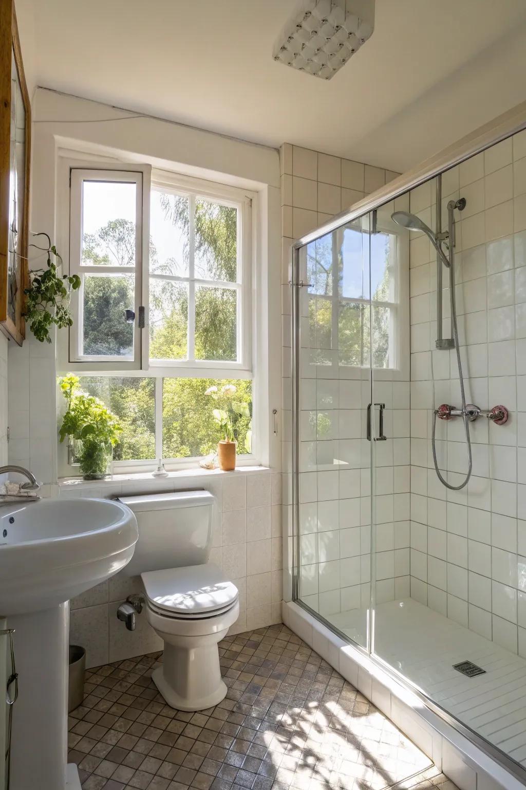 Natural light invigorates and opens up compact bathroom spaces.