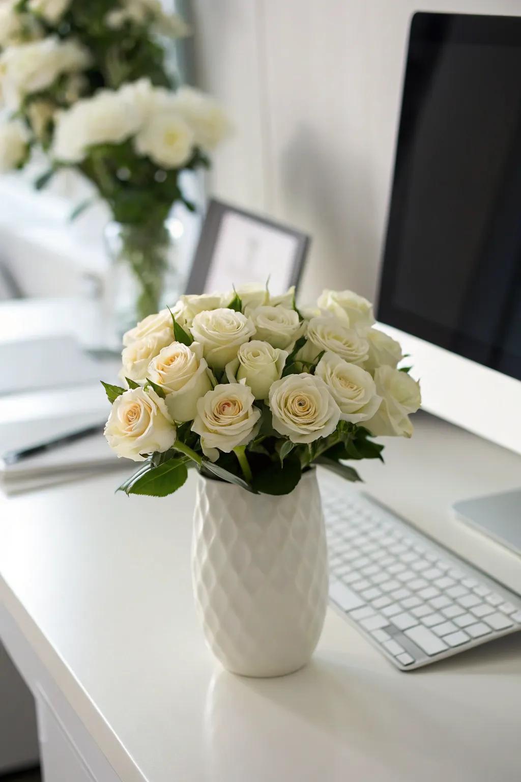 A compact bouquet of roses for a minimalist touch.