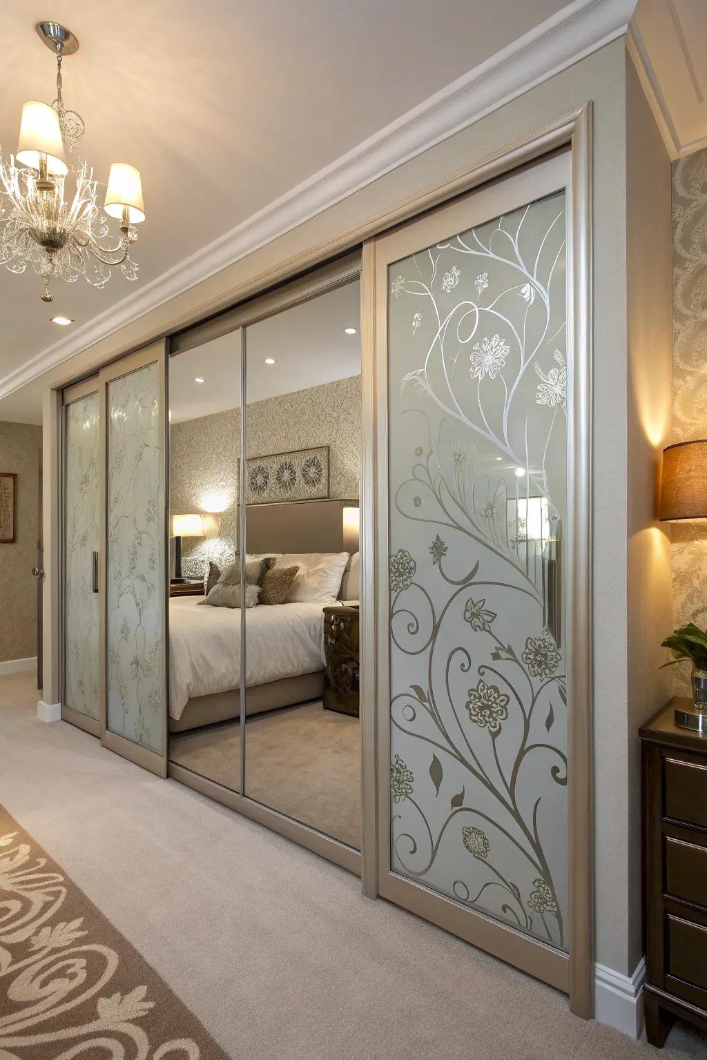 Artistic flair with etched glass designs.