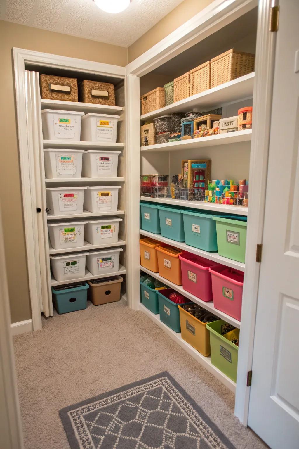 Neatly organized bins for efficient toy rotation.