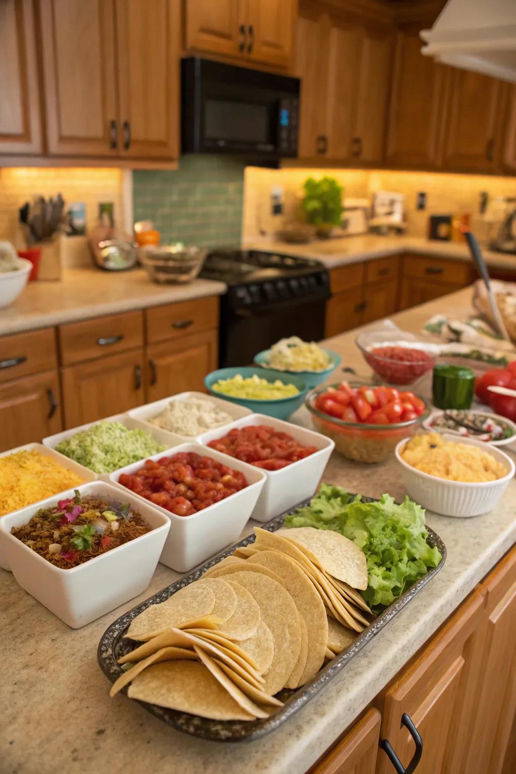 A DIY taco bar for custom taco creations.