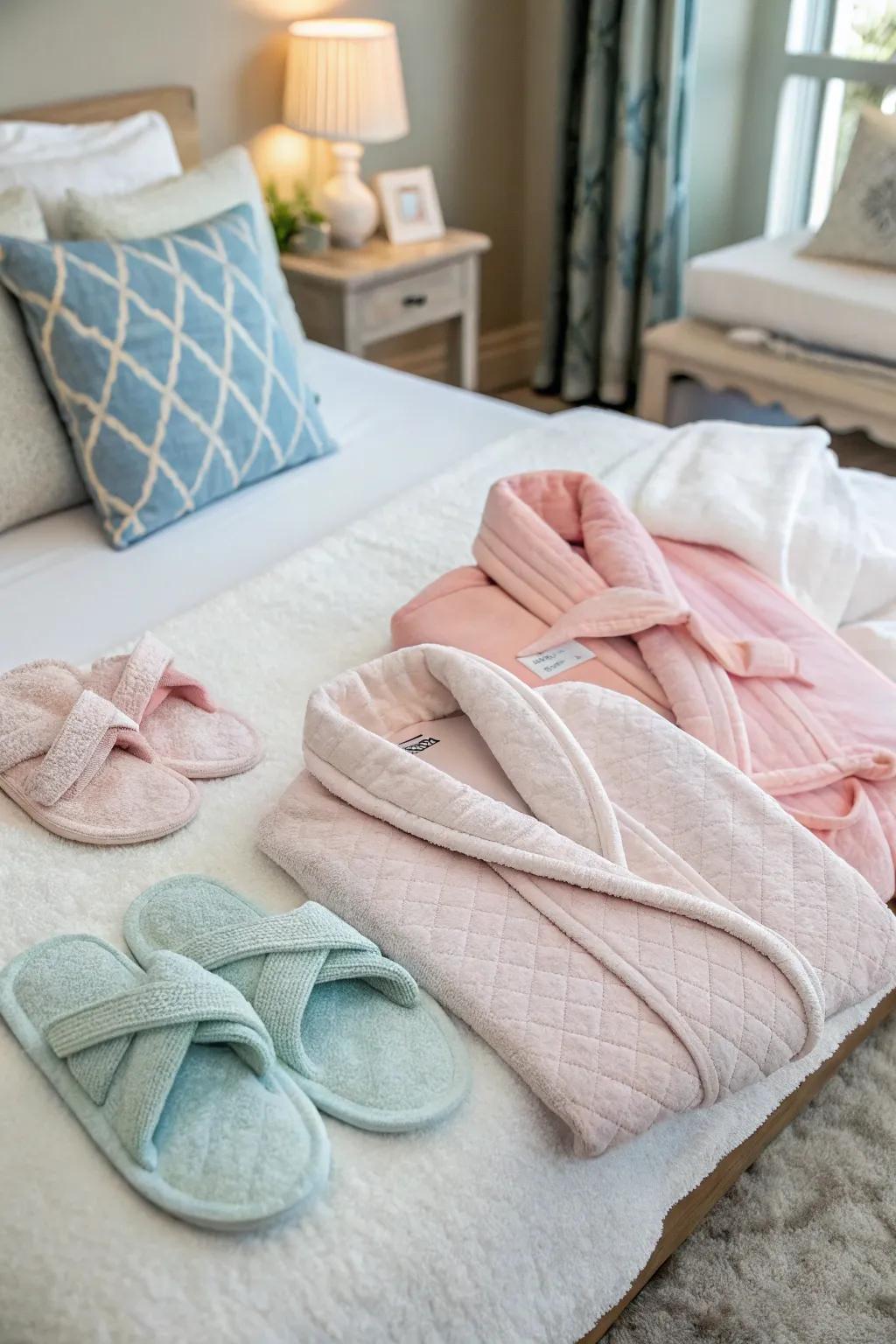 Matching slippers and robes create a sense of unity and luxury.