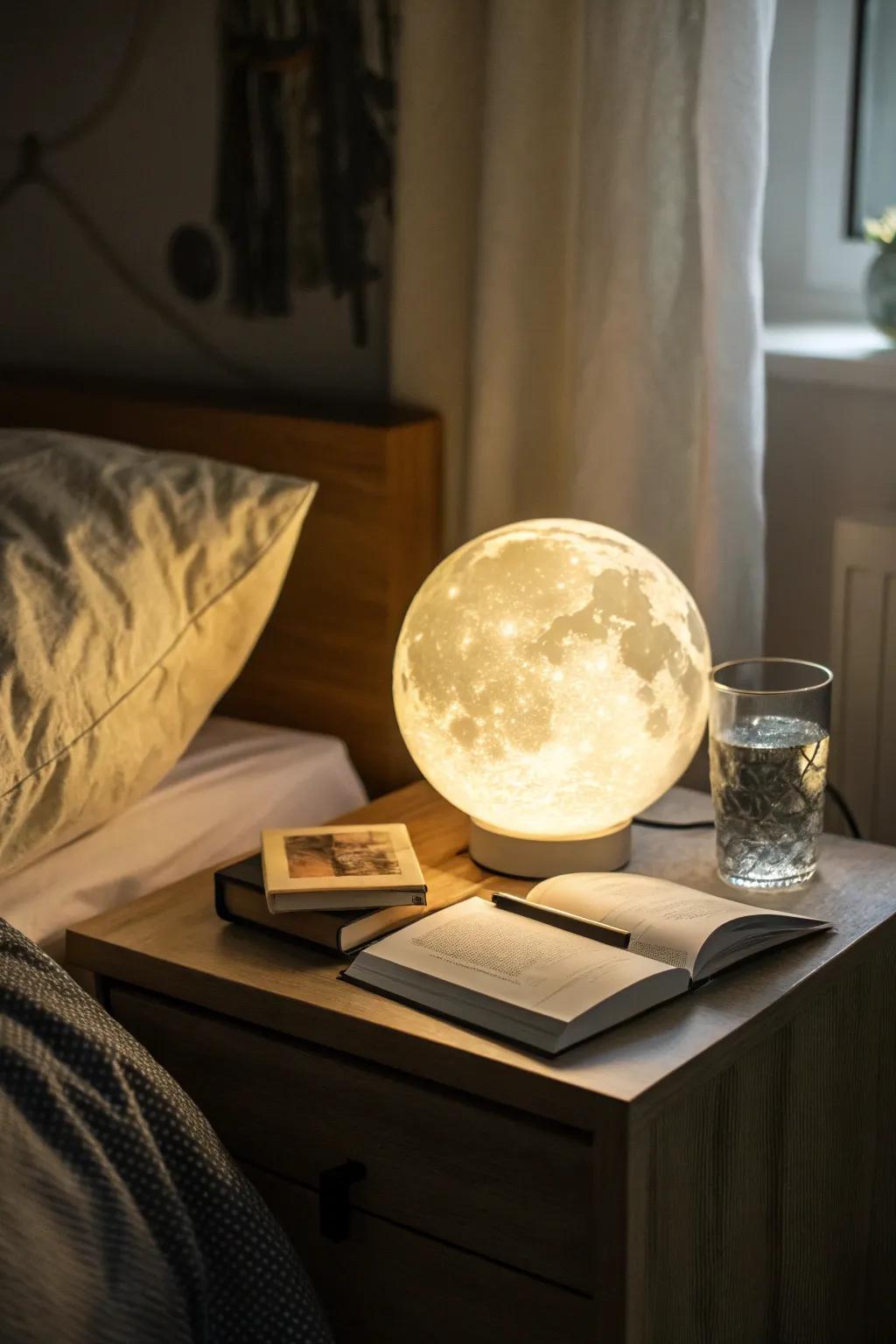 A moon lamp that adds a calming glow to your space.