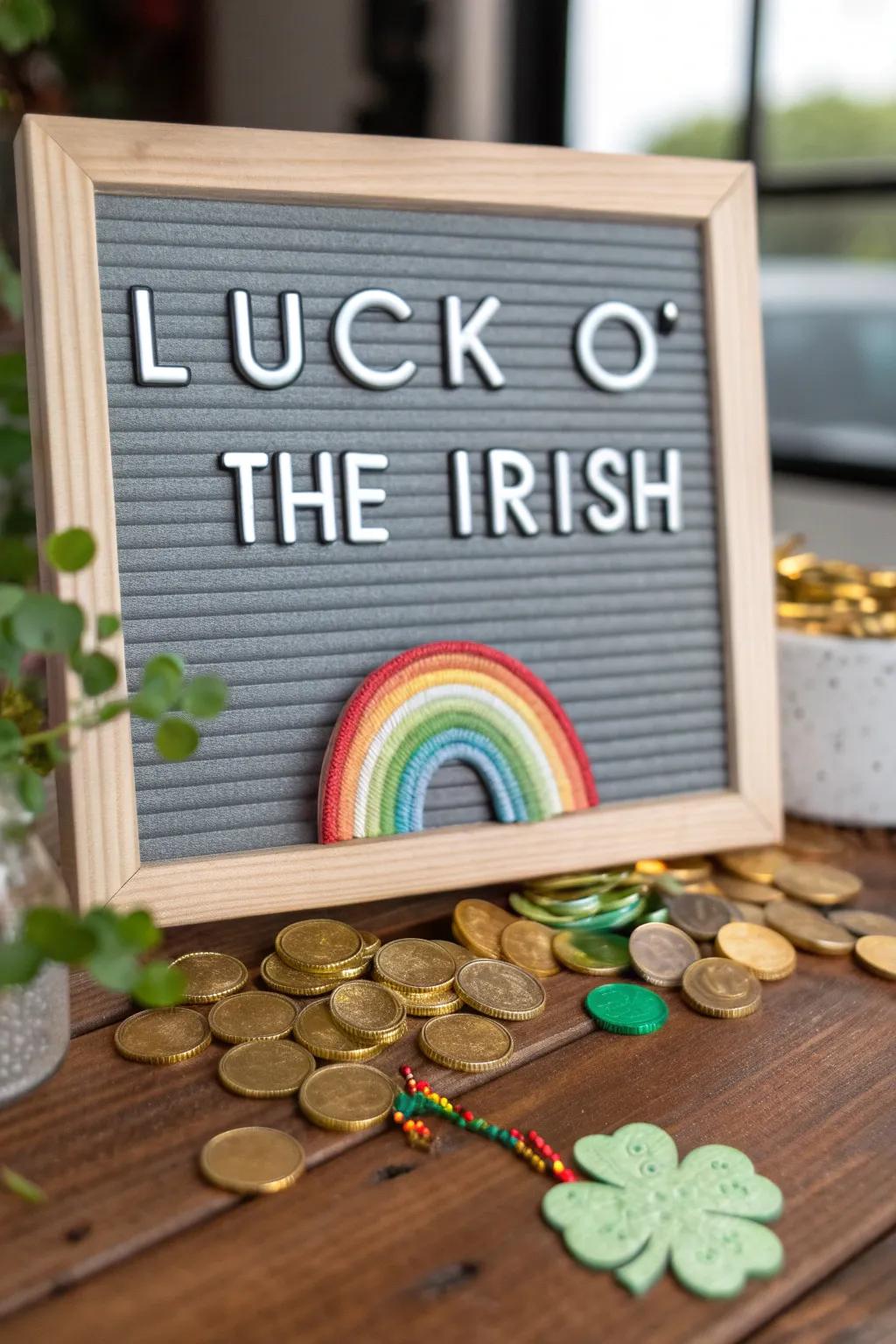 A classic and traditional letter board celebrating Irish luck.