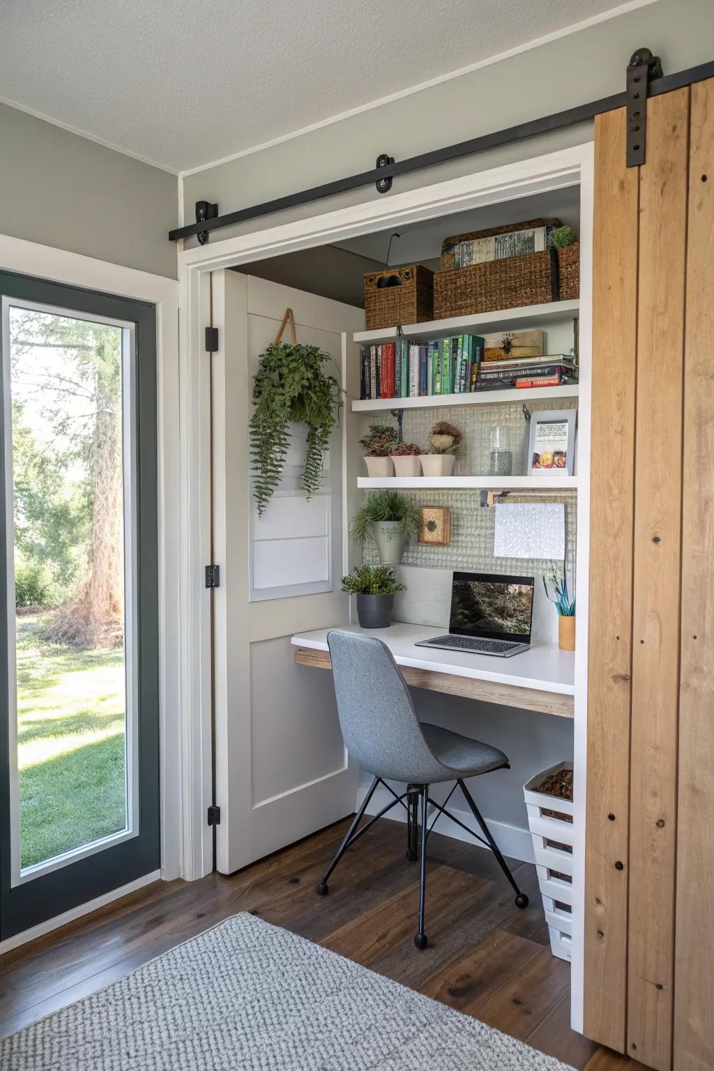 A closet can become a discreet and practical office space.