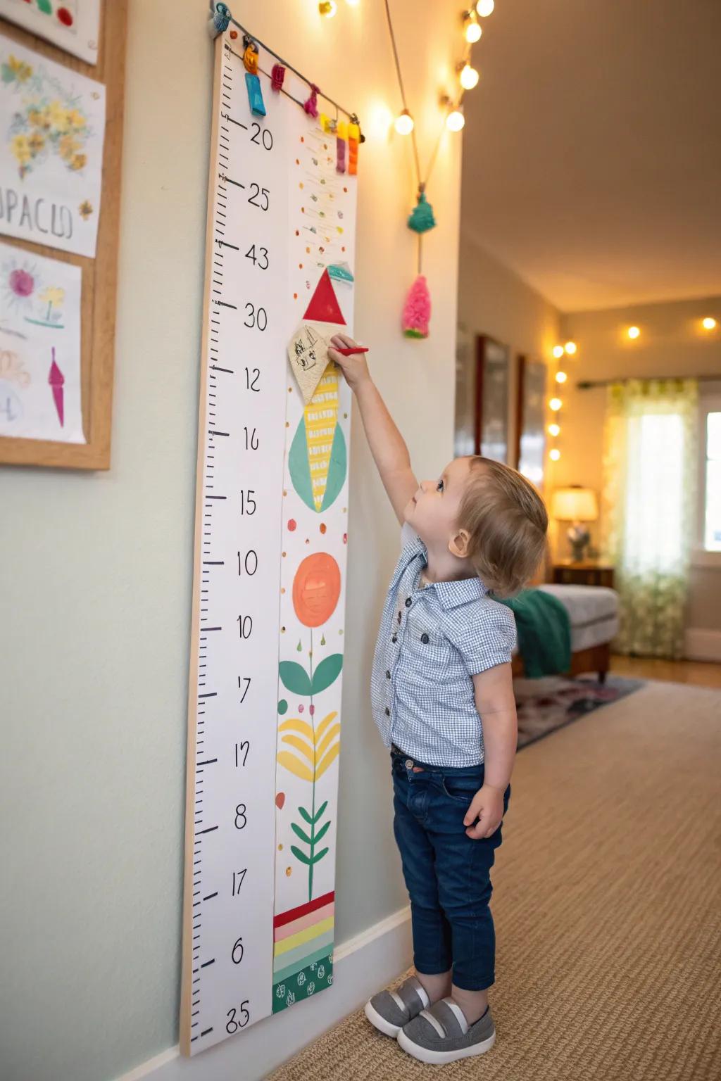 A DIY growth chart board celebrating growth milestones.