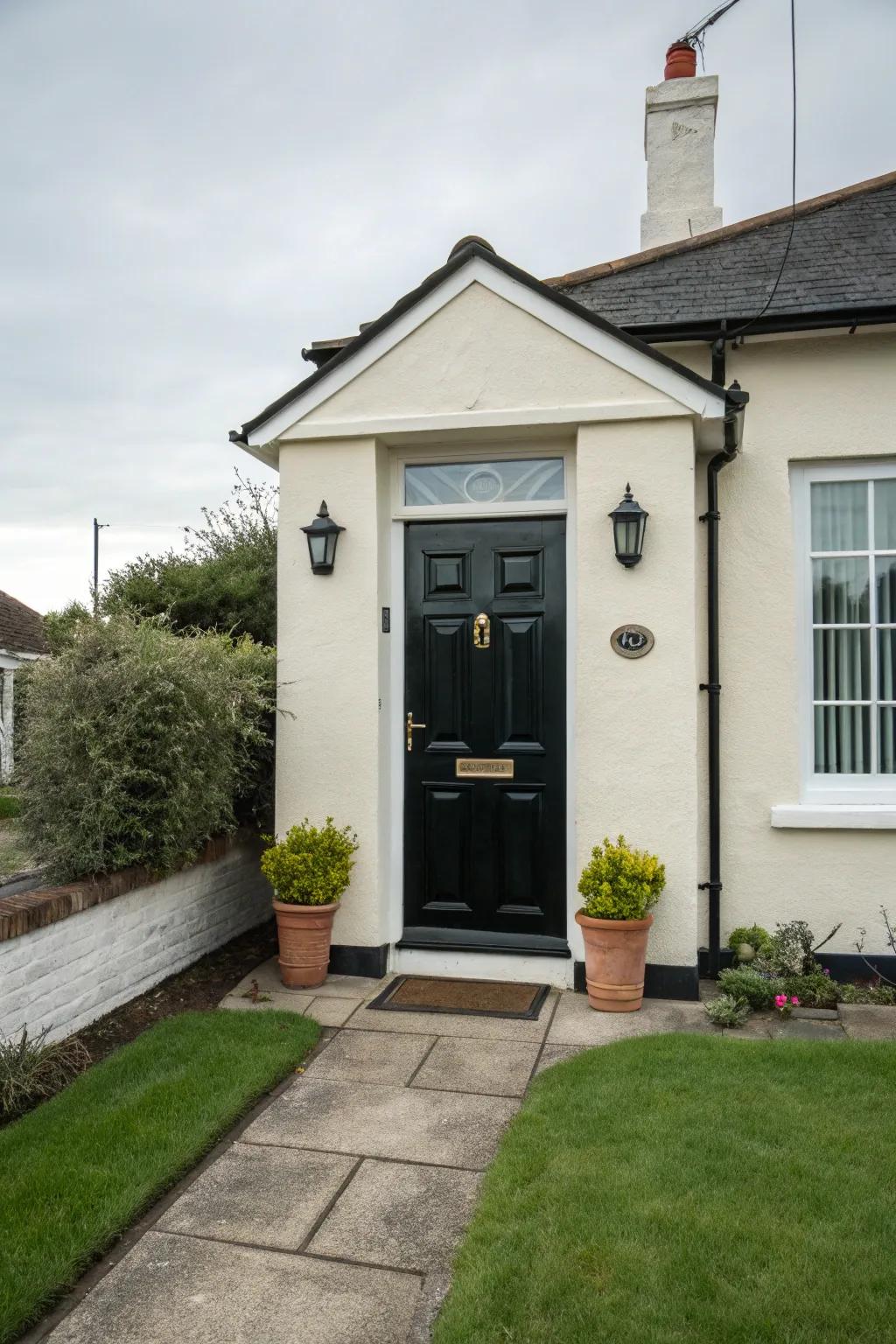 Black doors create a bold, elegant statement in traditional settings.