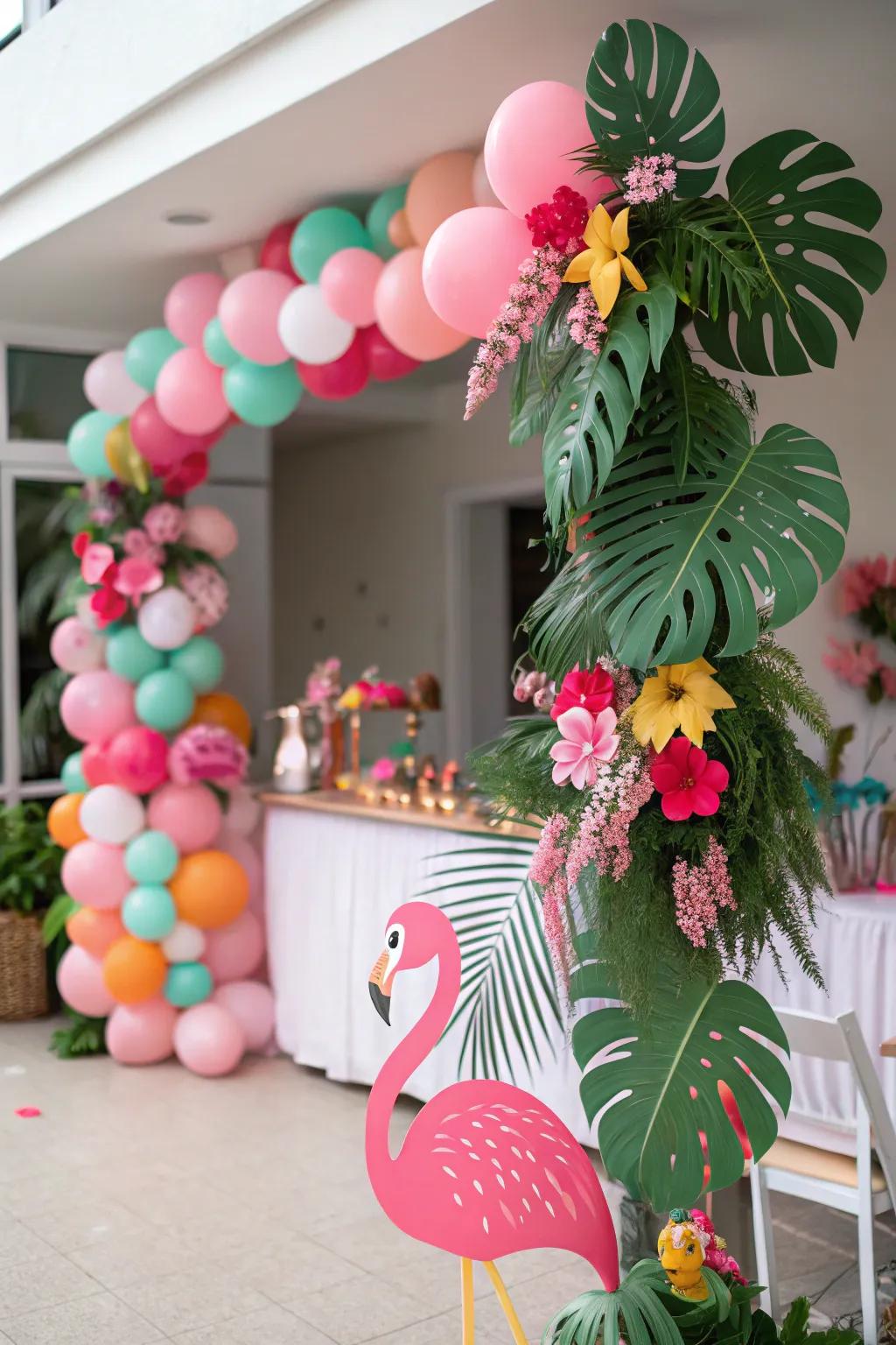 Flamingos add a whimsical touch to the decor.