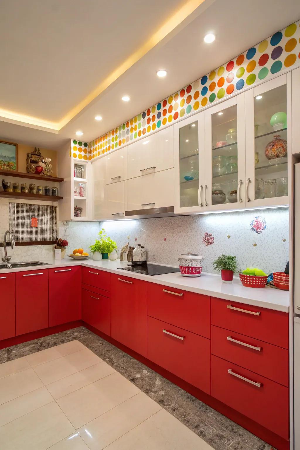 A bold red and white kitchen that energizes the space.