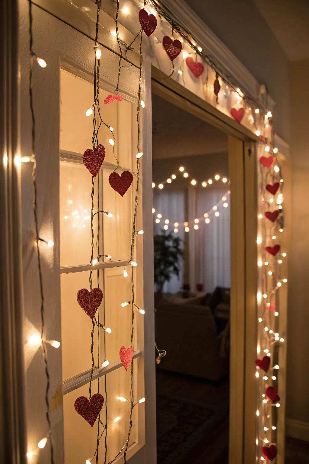 String lights create a cozy and inviting Valentine's ambiance.