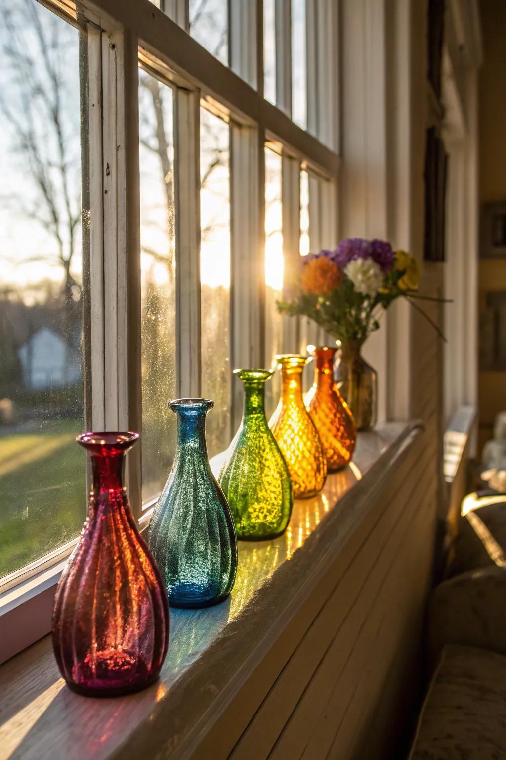 Tinted glass vases bring color and light into your space.