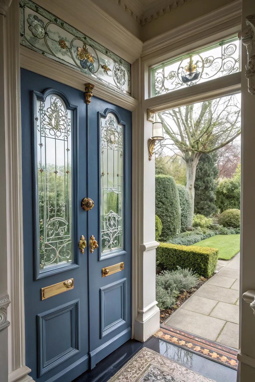 Glass accents enhance the visual interest of this Victorian door.